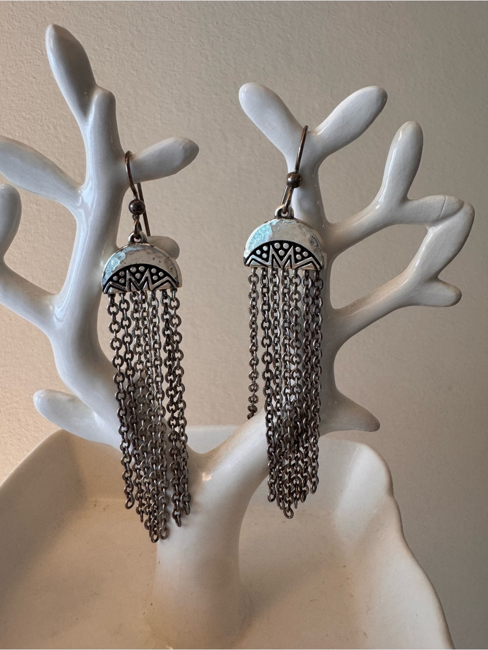 Brighton Silver Chain Fringe Tassel Earrings